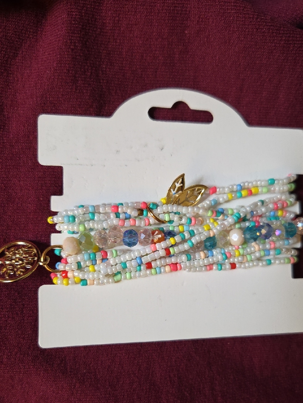 Multi-Color Beaded Wrap Bracelet with Gold Accents Tree Of Life New